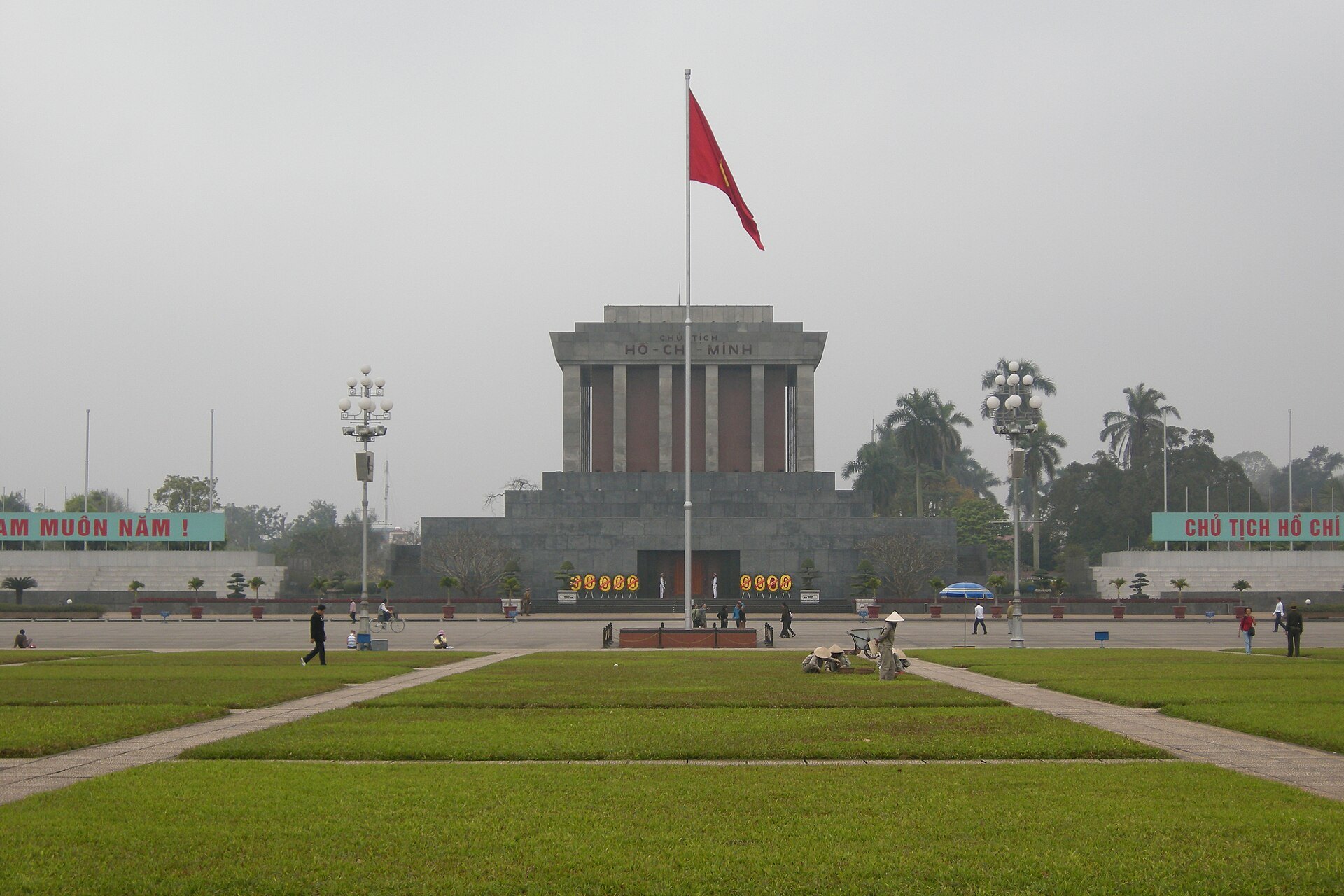 Ba Dinh Square lawns and flagpole in front of the Ho Chi Minh Mausoleum