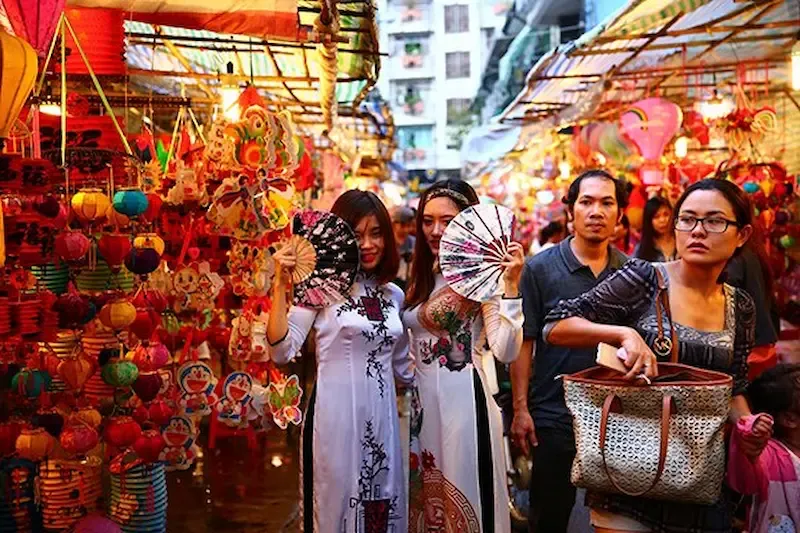 Lantern Street in Central Ho Chi Minh City, Vietnam