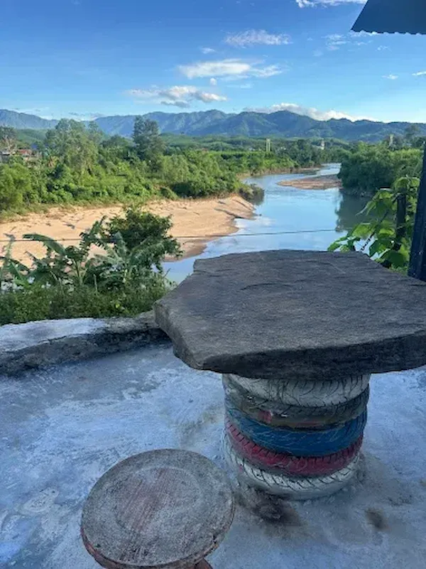 Scenic Son River and limestone valley view from The Pub With Cold Beer in Bong Lai Valley Phong Nha Vietnam