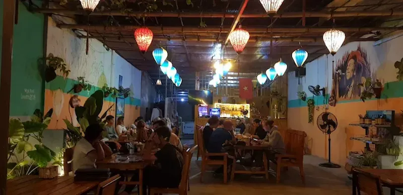 Lantern Vietnamese Restaurant interior with colorful lantern décor and traditional seating at Phong Nha Vietnam