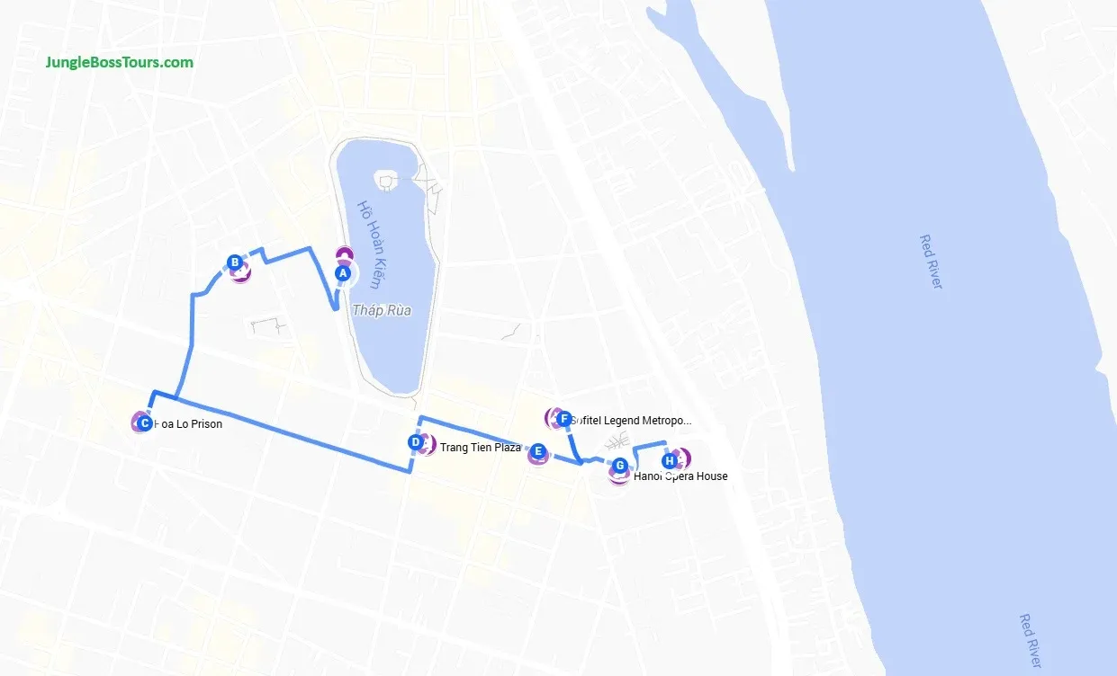 Route for French Walking Tour in Hanoi With Google Maps