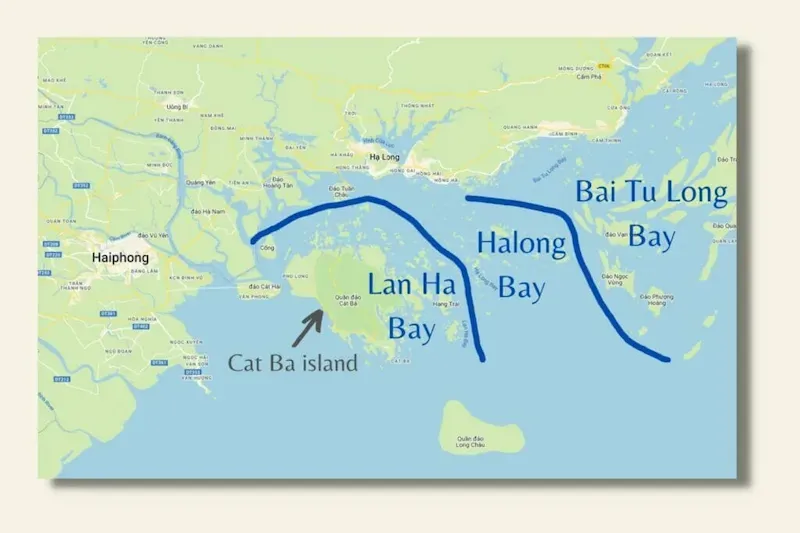 Lan Ha Bay Compared to Ha Long Bay  a Map