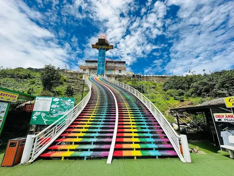 Long Multicolored Staircase Rising to the Glass Bridge Observation Tower, Sapa