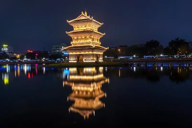 2. Ninh Binh City Center With Boats Full of Tourists in Background