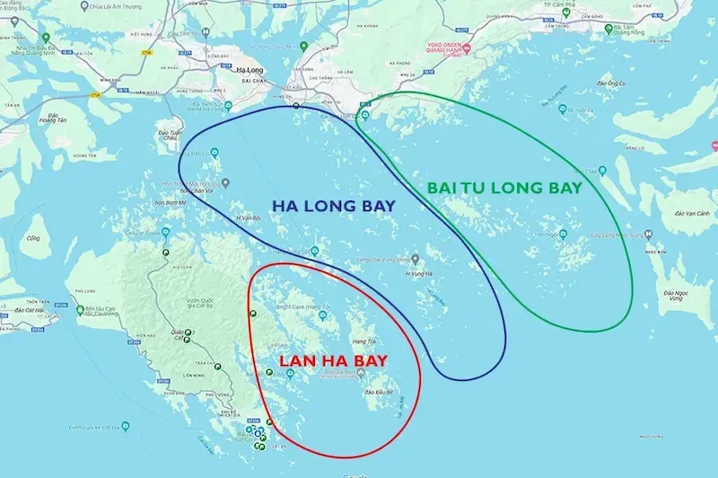 a Map Showing Locations of Lan Ha Bay, Halong Bay and Bai Tu Long Bay in Vietnam
