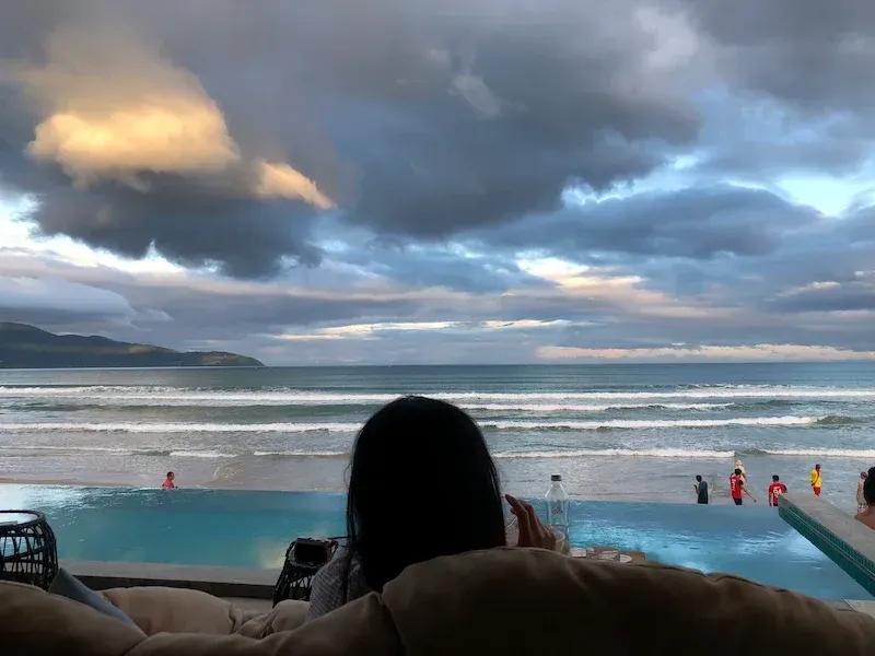 5. Danang Beach From a Local Cafe With Pool in Foreground and Ocean on Background