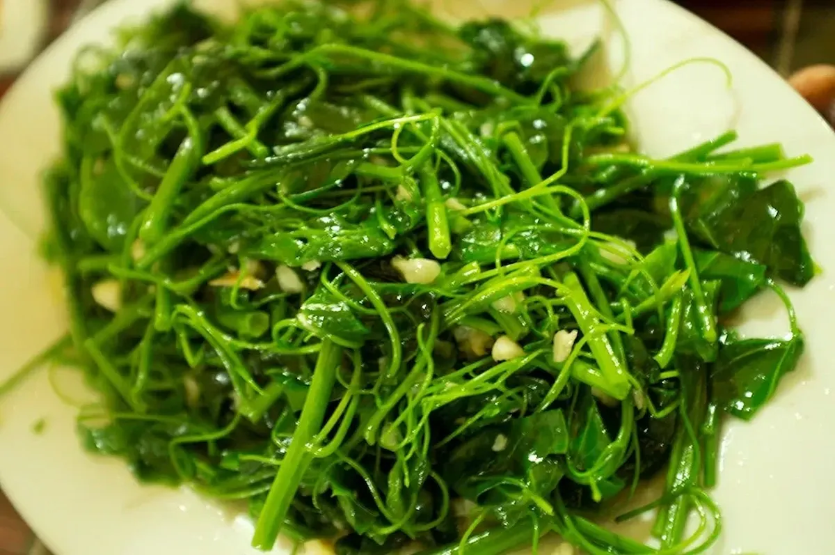 Ngọn su su xào tỏi ở Tam Đảo