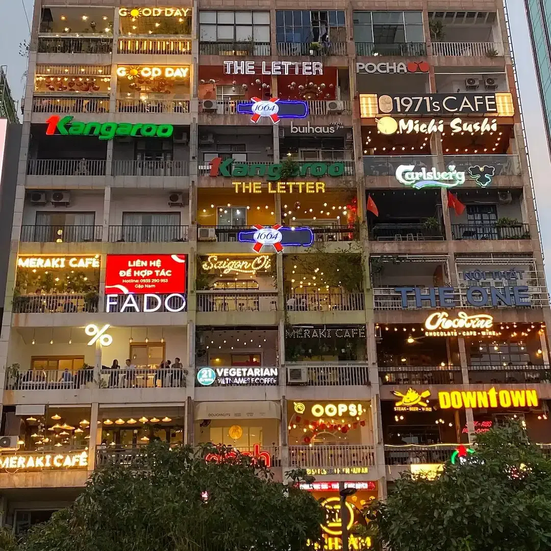 Exterior Building Shot of Cafe Apartment From Nguyen Hue Walking Street