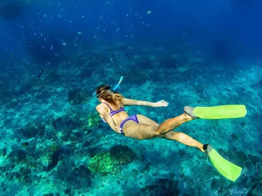 Snorkeling by a Woman in Lan Ha Bay Clear Waters