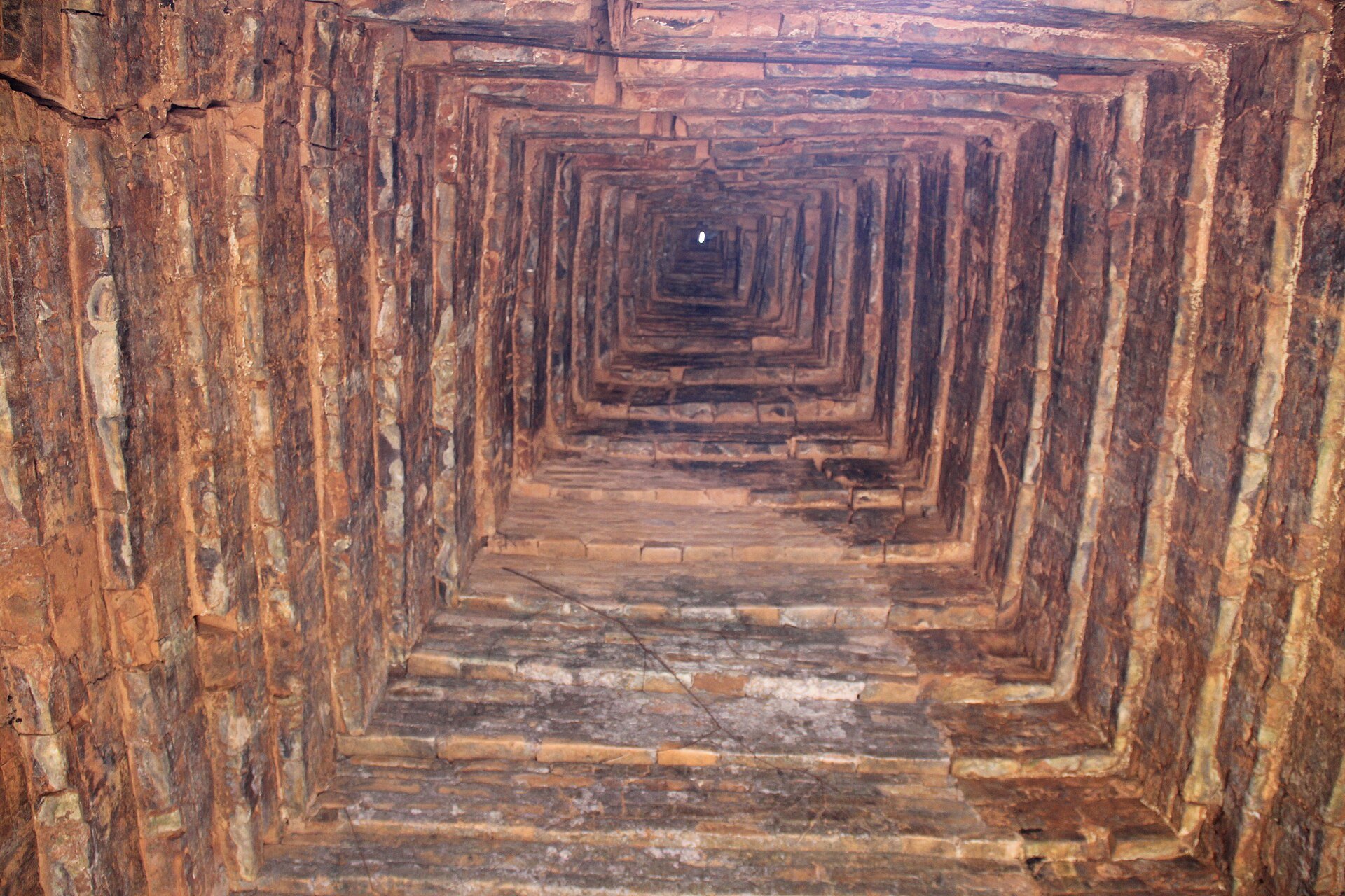 Looking up inside a brick tower in groups B, C and D at My Son