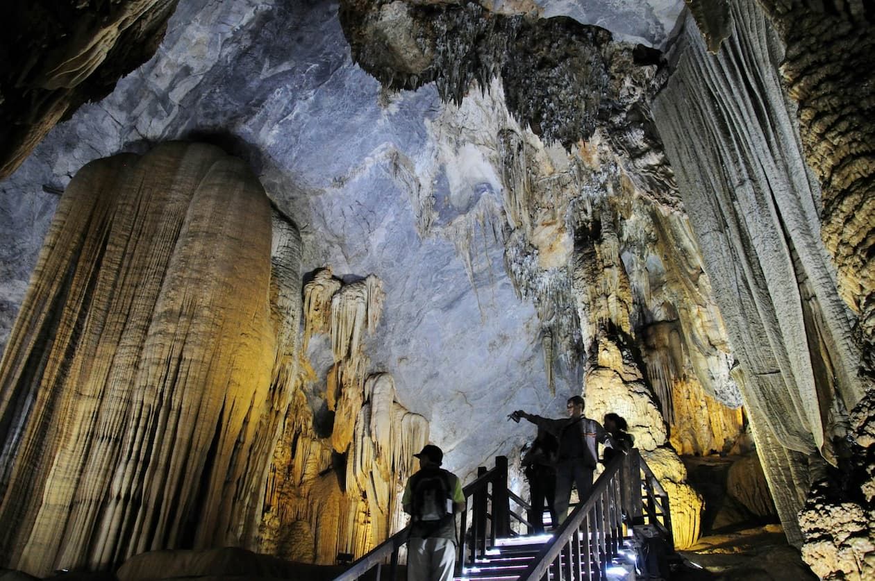 Lights Lit up Insides of Rock Formations of Paradise Cave