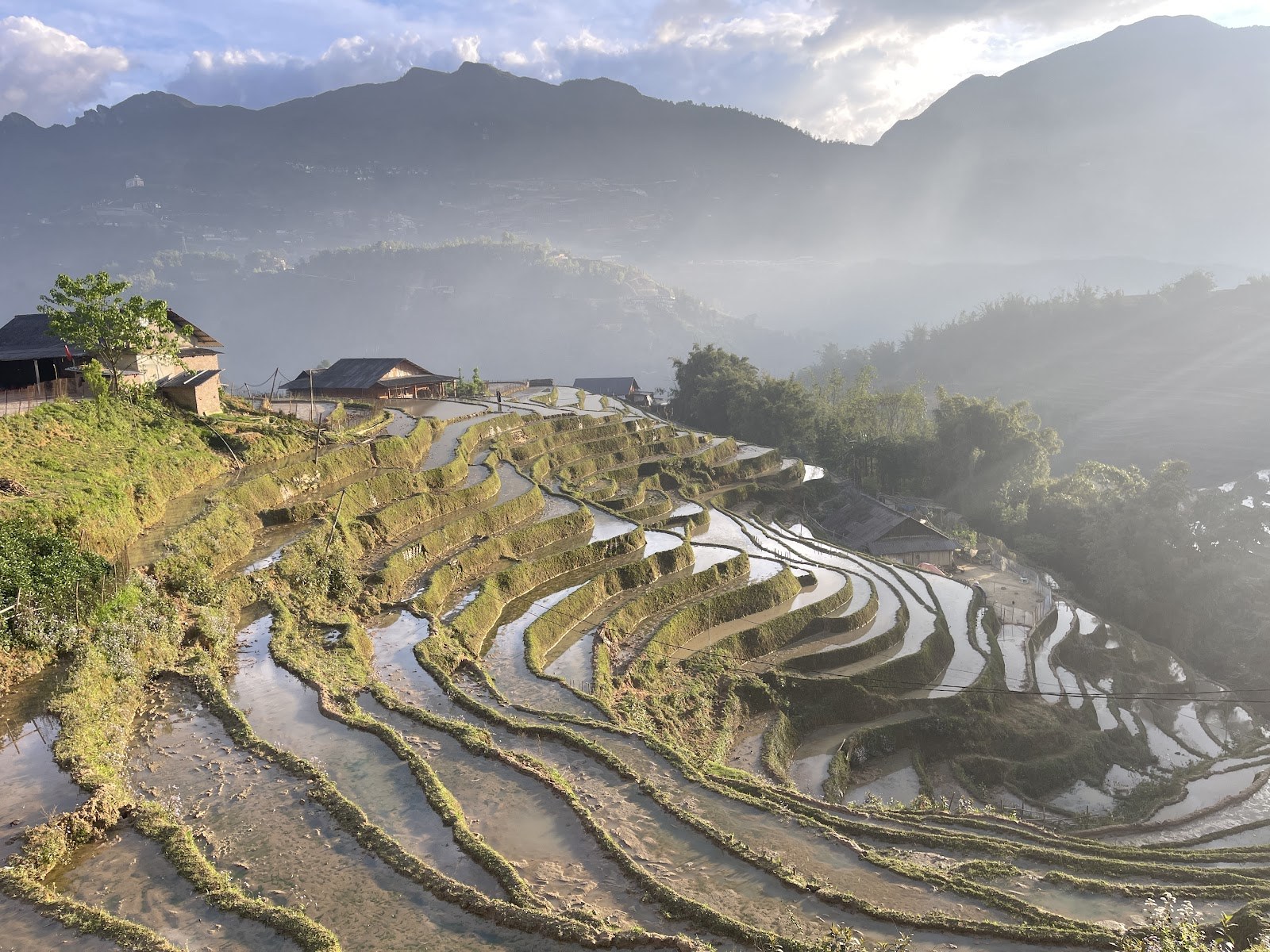 Terraced rice fields near Sapa under low cloud