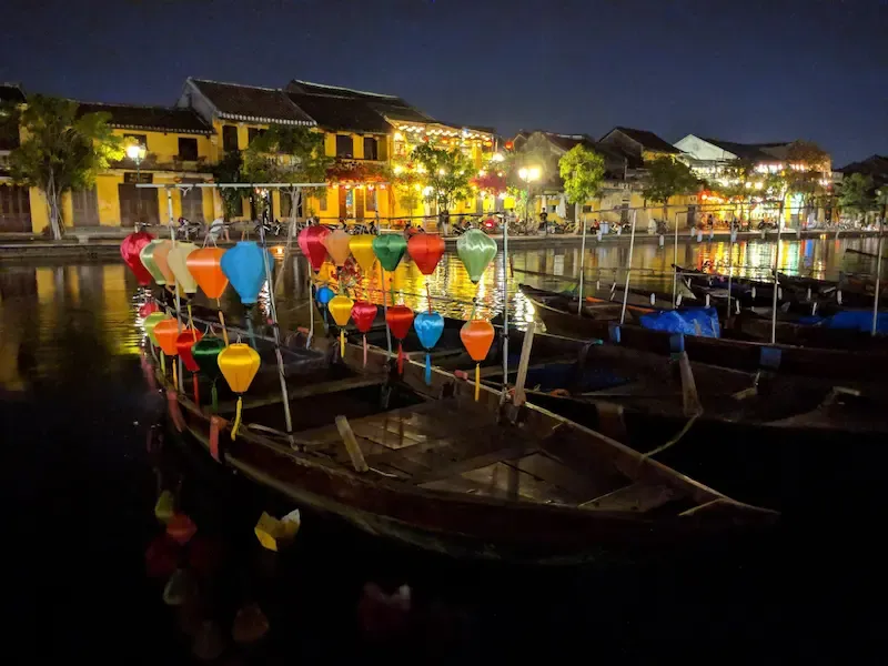 Boats at Night in Hoi an Lake