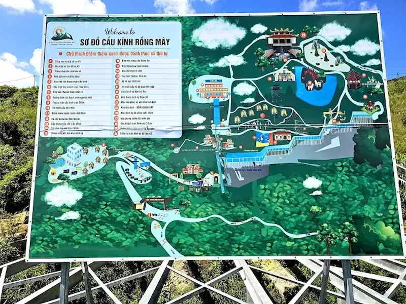 Illustrated Visitor Map and Site Layout for Glass Bridge in Sapa, Vietnam  Shows Walking Routes, Attractions, Ticket Office and Parking Areas