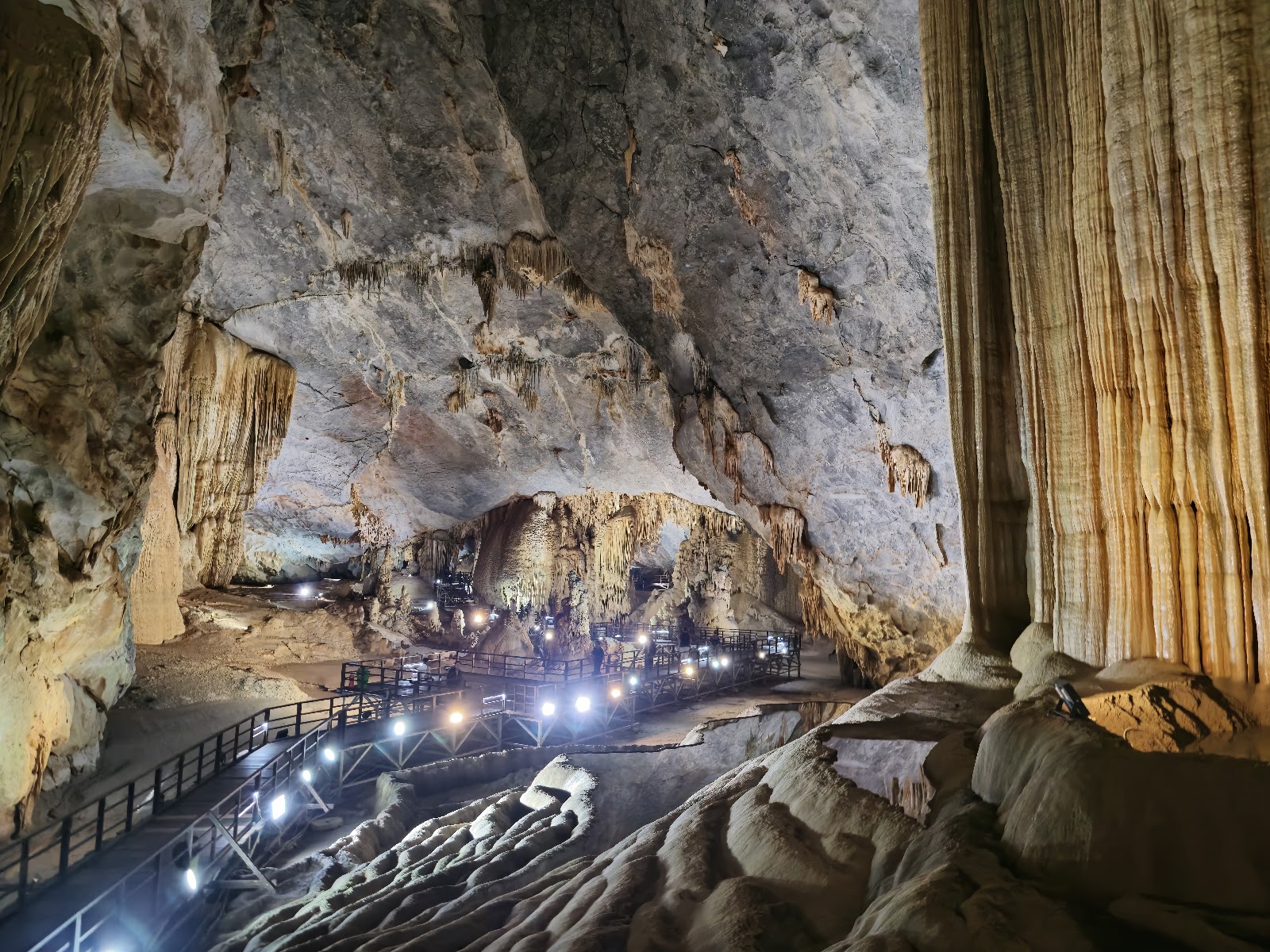 Lit walkway inside a show cave at Phong Nha Ke Bang National Park