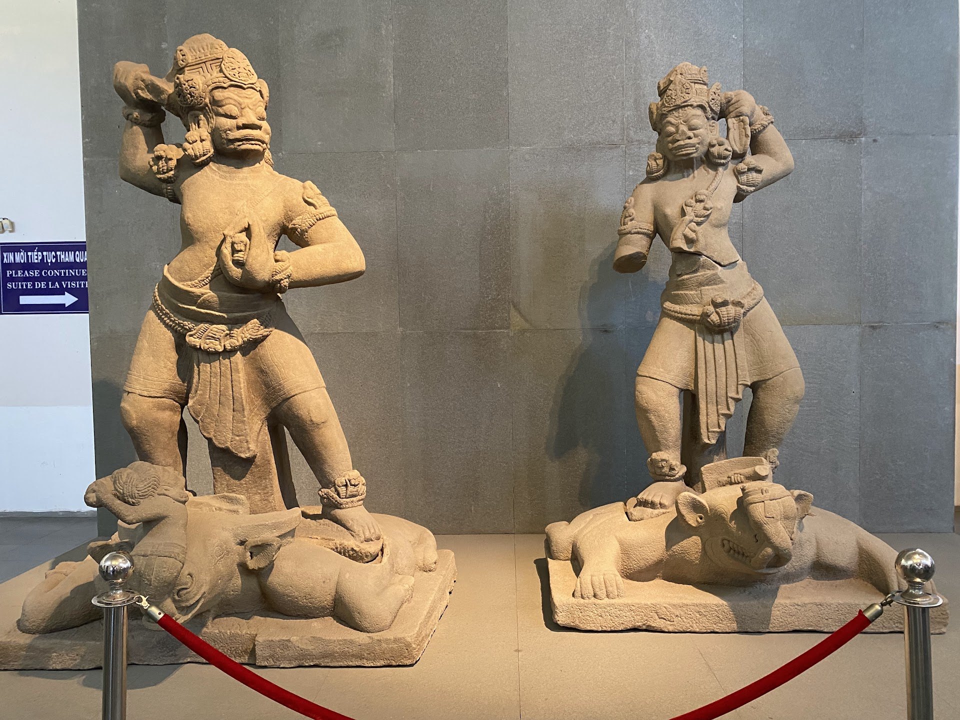 Stone carvings displayed in a gallery at Da Nang Museum of Cham Sculpture