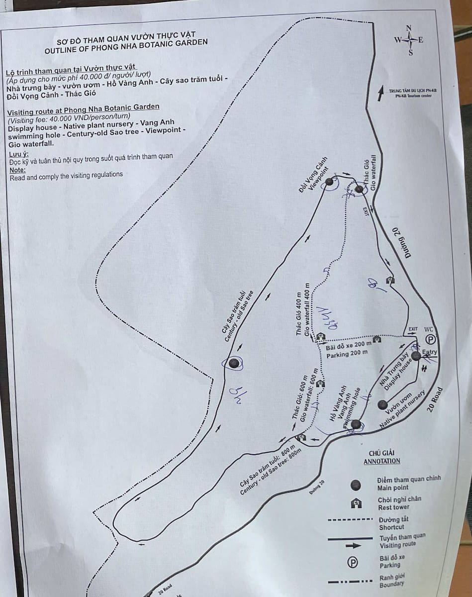 4. Map Showing Trails and Attractions in the Phong Nha Botanic Garden.