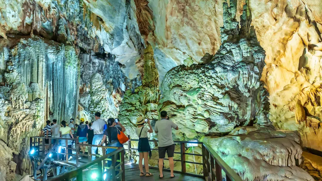 Paradise Cave of Phong Nha filled with tourists and families