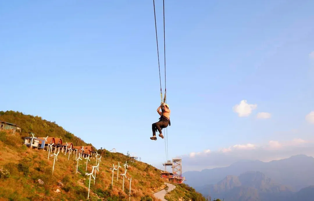 Zipline Activity Over the Sapa Glass Bridge in Vietnam