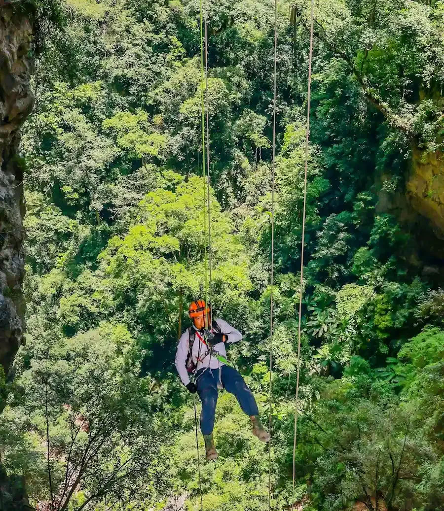 Rappelling into Kong Collapse sinkhole, Phong Nha